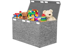 VERONLY Large Toy Box for Boys Girls, Foldable Storage Chest with Lid Fabric Storage Baskets Container Bins for Clothes, Bedroom, Blanket, Nursery, Books, Playroom, Kindergarten (Dark Grey)