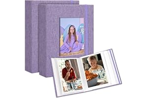 Remowith Photo Album 6 x 4,Slip-in Picture Albums,Linen Hardcover Picture Albums for Family Anniversary Baby Wedding 52 Pockets 2 Pack Purple