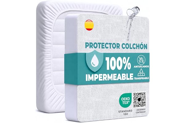 Protector Colchón 150x190 cm Funda Colchón Impermeable Sábana Bajera Impermeable de Algodón y Microfibra Cubre Colchón para Cama Transpirable Cover Hipoalergénico Antiácaros Lavable a Máquina