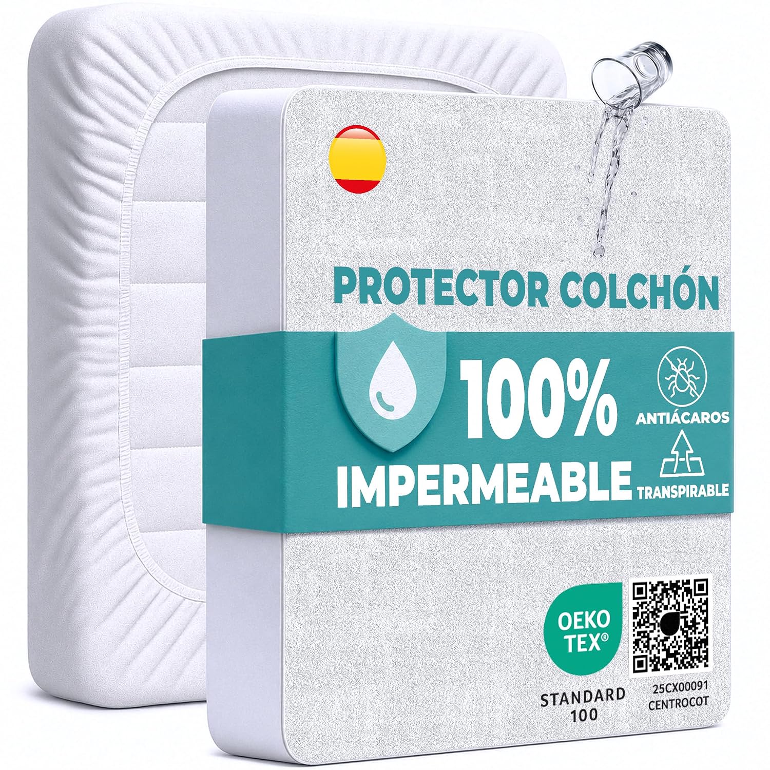 Protector Colchón 90 x 190 cm Funda Colchón Impermeable Sábana Bajera Impermeable de Algodón y Microfibra Cubre Colchón para Cama Transpirable Cover Hipoalergénico Antiácaros Lavable a Máquina