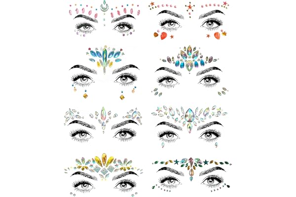 SHINEYES autocollants pour le visage et le visage de rave avec strass pour le visage et le corps (8 Pcs No.02)