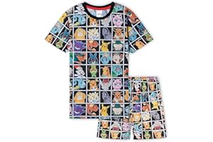 Pokemon Piżama Dziecko Lato - Piżama Chłopiec i Nastolatki - Piżama 2 szt. Dziecko T-shirt i spodnie Miękkie i oddychające 4-14 lat- Prezenty dla dzieci