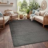Aden Non-Slip Base Carpet, Aden Leona 1, Machine Washable Chenille Woven Carpet (Anthracite - 200 x 290cm)