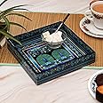 DULI Enamel Coated Multipurpose Tray in MDF | Serving Tray for Home & Dining Table | Multipurpose Tray | Water & Heat Resistant Durable (8x8Tray: 2Peacocks)