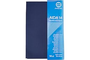 RTO Aida 14 Count Cross Stitch, 100% Cotton, Dark Blue, 39 x 45 cm