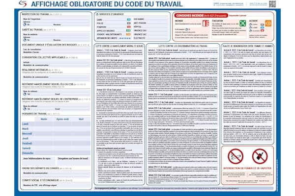 Affichage obligatoire 2025 - Panneau plastifié - Feutre + fixations OFFERTS