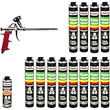Bauschaum SET Pistolenschaum 12 Dosen 750 ml Montageschaum 1K PU-Schaum + 1 Reiniger + 1 Schaumpistole Füllschaum Dämmschaum 