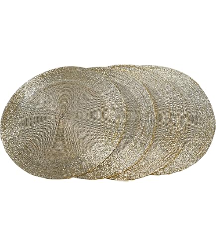 ALPHA Living HOME Platzsets Mit Glasperlen, 4er-Set, Rund, 33 Cm – Handgefertigt, Hitzebeständig & Elegant