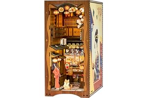 Fsolis Set di book nook fai da te, Con mobili in legno e luci LED, Puzzle in legno 3D, Kit di decorazione della libreria, Kit di costruzione di modelli per adulti, Regalo Creativo YS06
