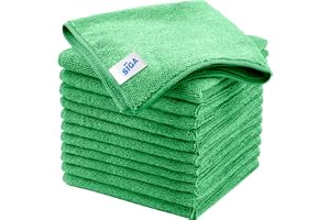 MR.SIGA Strykfri Mikrofiberduk, 12-pack | Allround Mikrofiberduk, Högabsorberande, Återanvändbar Hushållsrengöring, Grön, 32x32 cm