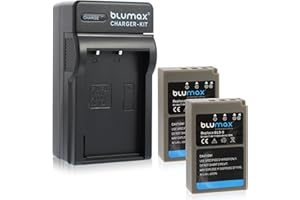 2X Blumax Akku für Olympus BLS-5 / BLS-50 1100mAh + Ladegerät BLS-5 | passend zu Olympus Stylus 1 1s Pen E-PL2 E-PL3 E-PL5 E-PL6 E-PL7 E-P3 E-PM1 E-PM2 - OMD E-M10 und E-M10 Mark II