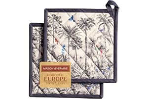 MAISON D' HERMINE Maison d 'Hermine Amazonia 100% cotone, set di 2 presine con anello resistente al calore per barbecue Cucina Grigliare Microonde Barbecue Ringraziamento/Natale (20cm x 20cm)