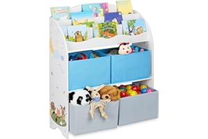 Relaxdays Estantería Infantil, 4 Cajas Tela, Mueble Juguetes, Librería Niños, 98 x 82,5 x 30 cm, Animales, Multicolor