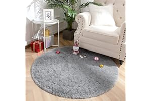VOFUSHON Okrągły dywan Salon Kudłaty dywanik do sypialni Duży rozmiar Dywan z antypoślizgowym dnem, nowoczesny styl dekoracyjny dywan do salonu sypialnia Sofa Nattes (szary, 150 x 150 cm)