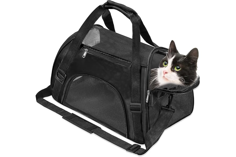 Soft-Sided Foldable Cat/Dog/Pet/Puppy Carrier Bag,Portable Pets Travel Carriers For Cats/Dogs/Pets With Shoulder Strap & Removable Mat,Durable Comfort Cat Basket Airline Approved(Black,Medium)