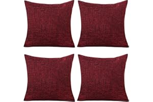 GONOVE Cushion Covers 55×55cm Solid Soft Cotton Linen Throw Pillow Cover Set of 4 Decorative Plain Pillowcase Square Cushion Cover for Home Sofa Bed Chair Décor, Wine Red
