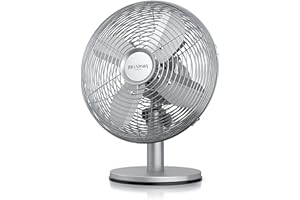 Brandson - Ventilateur de table silencieux 30W, Design rétro chromé industriel, Desk fan, 3 vitesses, mobile portable, Oscillation 80°, Inclinable à 40°, Boîtier métallique, Modèle Silverline foncé