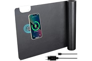GORESE Sottomano Scrivania Ufficio in Pelle PU, Copri Scrivania Tappetino mouse con 10W Rapida Wireless Ricarica, Supporta la ricarica wireless Qi per Cellulare, Cuffie, impermeabile(nero, 80x32 cm)