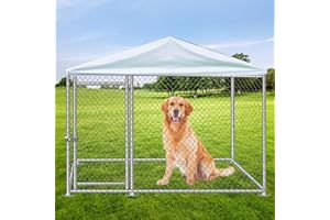 UMEIGA Outdoor Dog Kennel with Roof Garden Patio Terrace Backyard Lawn, Galvanized Poultry Run Cage for Hens Ducks Rabbits Dogs (200 x 200 x 150cm)