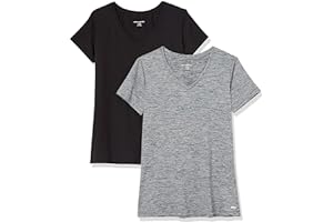 Amazon Essentials Damen Active Quick Dry Tech Stretch Kurzarm-T-Shirt mit V-Ausschnitt (in Übergröße erhältlich), 2er-Pack
