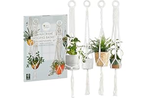 OwnGrown Set de 4 cestas de Flores de macramé: florero Colgante de 95 cm de Largo - como decoración Vintage y Bohemia - Florero Colgante