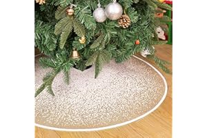 ‎N&T NIETING N&T NIETING Weihnachtsbaum Decke, 76cm Weihnachtsbaum Rock mit Weißer Glitzer Schneeflocken Punkt Khaki Weihnachtsbaumdecke Rund für Urlaub Party Weihnachtsbaum Deko