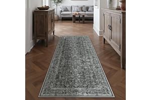 HUGEAR Vintage Black Hallway Runner Washable Non Slip Rugs Long Area Rug 60x180cm Bedroom Kitchen Lounge Bedside Office Indoor Carpets Low Pile Carpet Runners