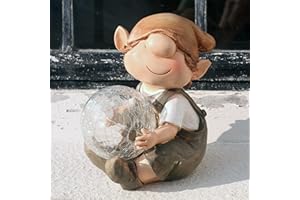 FHFY GARDEN Andy The Elf Resin Garden Ornament with Solar Powered Illuminating Colour Change Ball, Fairy, Troll, garden imp