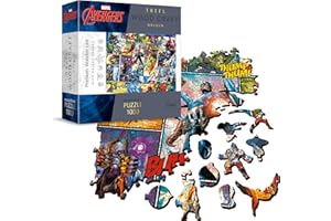 Trefl 20174 – Puzzle Drewniane: Komiksowe uniwersum Marvela – 1000 Elementów, Wood Craft, Nieregularne Kształty, 100 Figurek Superbohaterów i Atrybutów, Premium, dla Dorosłych i Dzieci od 12 Lat