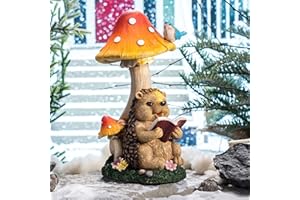 TERESA'S COLLECTIONS TERESA’S COLLECTIONS 10cali/20,5cm Bajki Ozdoby Ogrodowe na Energię Słoneczną, Jeż żywiczny z Posągiem Grzyba Akcesoria Zewnętrzne