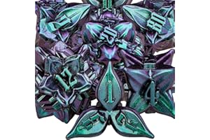 ARUOHHA DND Metal Dice Set Purple Green Leaf Design Polyhedral Dragons Dice with Box, 7PCS Dungeons D and D Dice RPG Role Playing Games D20 D12 D10 D8 D6