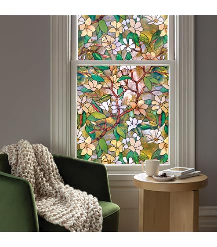 Artscape Jasmine Sichtschutzfolie Für Fenster – Buntglas-Optik, Kein Kleber, UV-Schutz, 61 Cm X 92 Cm