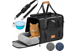 CADOCA® Transportbox Katzen bis 20kg faltbar Sonnen- und Regendach Schultergurt mit Napf Atmungsaktiv Komfortabel Wendekissen Haustier Katzenbox Tragetasche Hunde Auto Anthrazit