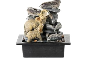 LEOM Indoor Water Fountain With LED Lights, Elephant Statue with Zen Waterfall Features, Tabletop Water Fountains for Relaxation Zen, Desktop Water Fountain for Home & Office Decoration