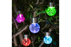 GIGALUMI Lot de 8 lampes solaires suspendues : lampes solaires d'extérieur en verre craquelé multicolores changeantes – Lanternes étanches pour jardin, cour, patio, pelouse