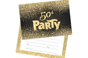Olivia Samuel 20 x Black and Gold Effect 50th Birthday Party Invitations from Ready to Write with Envelopes