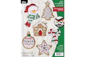 Bucilla, Jolly 89783E Bonhomme de neige en pain d'épices, parfait pour les projets d'art et d'artisanat en feutre, kit de fabrication de 6 pièces d'ornement