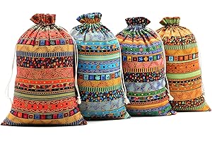 SumDirect 20Pcs Egyptian Ethnic Style Linen Burlap Bag, Lightweight Gift Bags Breathable Jewelry Pouches with Drawstring Packing Storage Jute Sacks for Wedding, Party, Birthday, DIY Craft