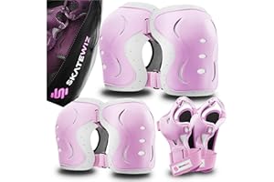SKATEWIZ Protecciones Patines Set - Para Niño, Niña, Adolescentes y Adultos [6 piezas] con Rodilleras y Coderas Muñequeras - Protecciones Patines Niño