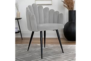 ‎QIYANO Qiyano Sessel Samtiger Stuhl mit Armlehne in Muschel-Form Glamour für Schminktisch Wohnzimmer oder Esszimmer Designer Thron-Stuhl Samt, Farbe: Hellgrau-Grau