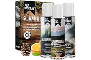 ‎LOODUS loodus® Saunaaufguss-Set - 3x 100ml ätherisches Sauna Aufgussmittel mit BIO-Öl Saunaduft-Set mit Eukalyptus Zirbe Fichte u.v.m. Das Sauna-Zubehör für die Heimsauna - Duftöl-Set mit ätherischem Öl