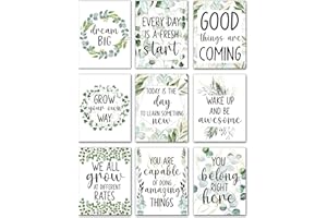 AUNMER Kids Inspirational Posters – Set of 9 Eucalyptus Motivational Quote Prints, Positive Affirmation Wall Art for Boys & Girls, Growth Mindset Classroom, Nursery, Bedroom & Playroom Decor