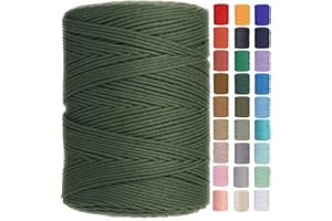 GOHOF Macrame Cord 3mm x 450m Premium Cotton Macrame Rope, 4 Strand Twisted Soft Cotton Cord, One of The Most Perfect Materials for Macrame Art, Cotton String Without Chemicals (Olive Green)