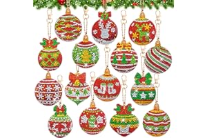 LYLIDIA 15 Pezzi 5D Diamond Painting Portachiavi Natale Ciondolo dipinto a diamante Decorazione da appendere all'albero di Natale Materiale fai da te per pittura a diamante bifacciale