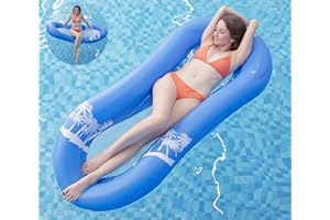 Pekelin Matelas Piscine Hamac Gonflable avec Filet Flottant Lit Hamac Flottant Gonflable Piscine Matelas deau pour Adultes (165 x 75cm, Bleu)