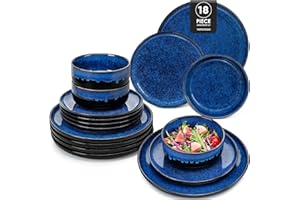 vancasso Dinner Set, Starry Plates and Bowls Set for 6, 18 Piece Reactive Glaze Blue Plate Set for Kitchen, Include Dinner Plates, Dessert Plates and Cereal Bowl, Dishwasher and Microwave Safe
