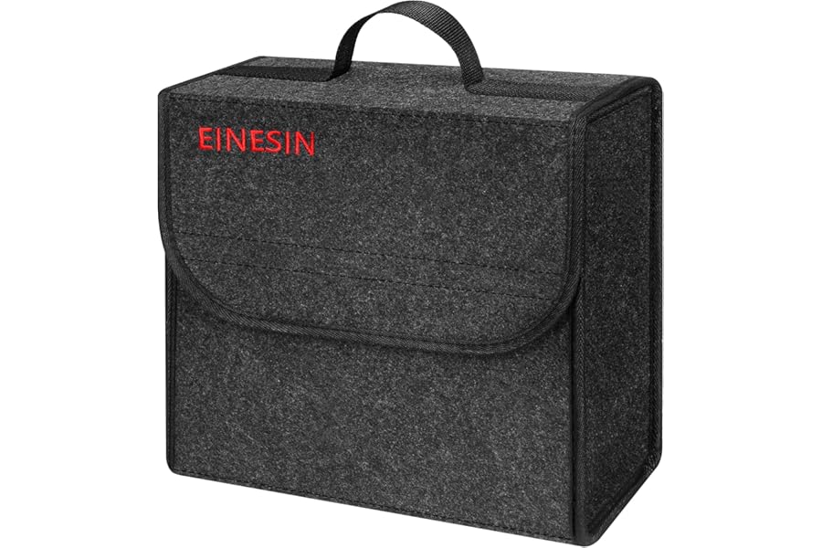Einesin Car Boot Organiser Bag Anti Slip Foldable, Car Boot Tidy for Tools Breakdown Emergency Travel Tidy Van Caravan - Dark Grey Carpet Material - Suitable for All Vehicles (30x15x30cm)