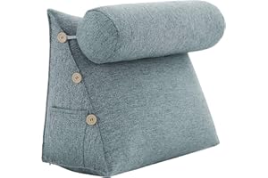 ‎BNCKTRD BNCKTRD Vielseitiges Dreiecke Lesekissen Nackenstütze für Bequemes Ausruhen im Bett und Couch Einstellbares Rückenkissen Nackenstützkissen Kopfkissen mit Abnehmbarem Leinen Bezug 60x22x50cm Grau