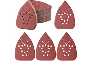 PMIQSA 100 Pieces Mouse Sander Pads 12 Holes Sanding Pads Hook and Loop Sander Sheets 40/80/120/240/400 Grits Sandpaper for Black and Decker Detail palm Sander Pads