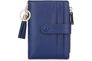 HKCLUF Portafoglio Piccolo da Donna, Porta Carte Blocco RFID Portamonete Pelle con Nappa Portafogli Cerniera Molti Scomparti(B07-Blu scuro)